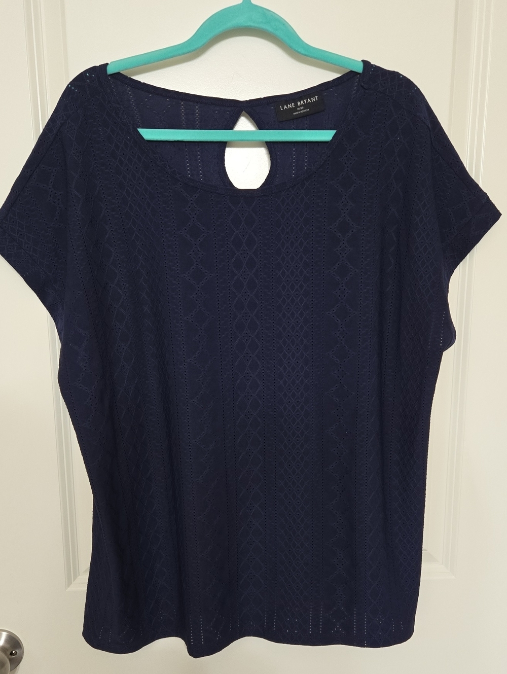 Lane Bryant Navy Eyelet Short Sleeve Top